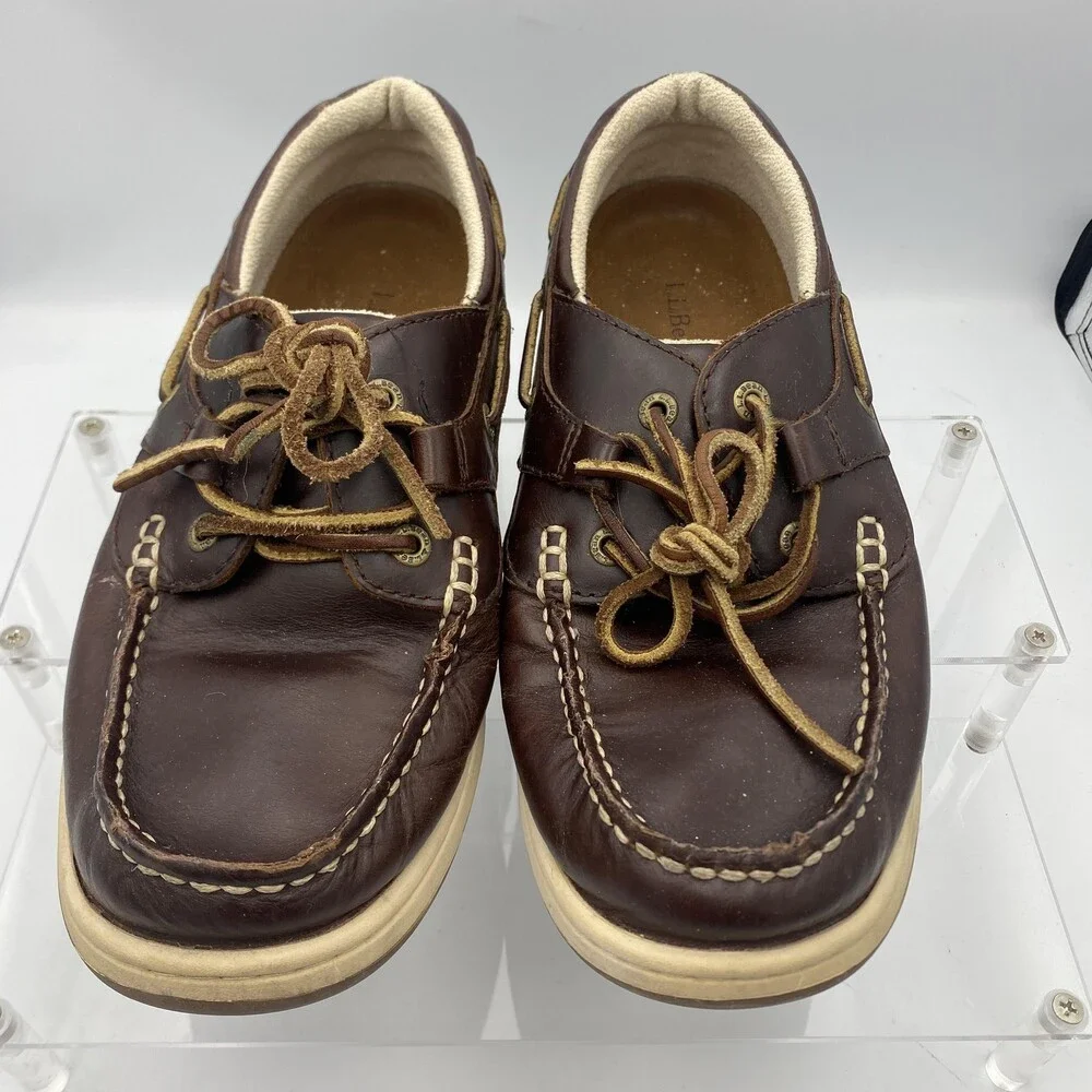 L.L.Bean Shoes Mens Size 8.5M Brown Leather Boat Deck Casual Comfort Lace Up